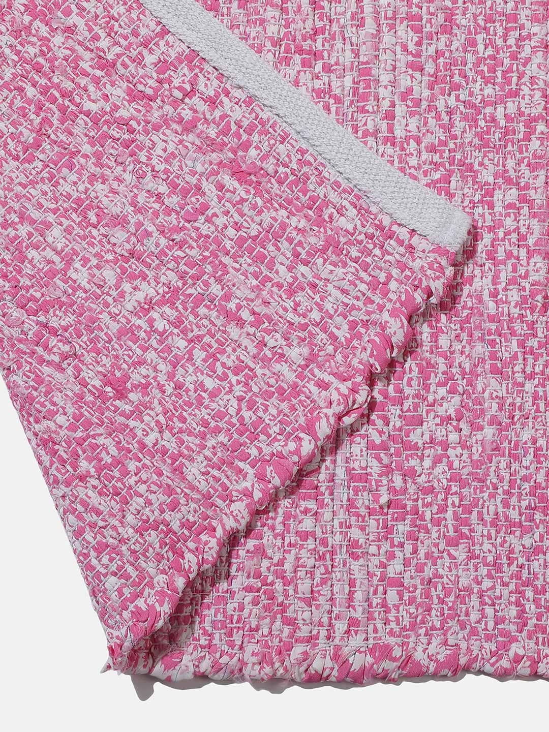 Classic Pink Woven Design Rectangle Shape Rug For Kids