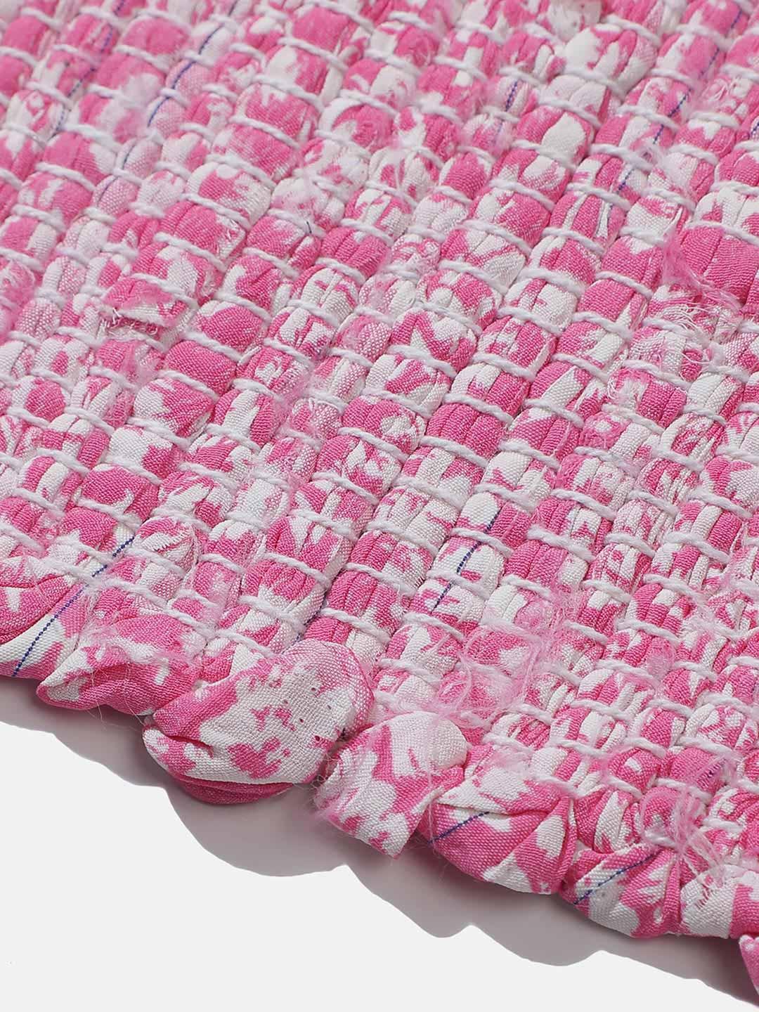 Classic Pink Woven Design Rectangle Shape Rug For Kids