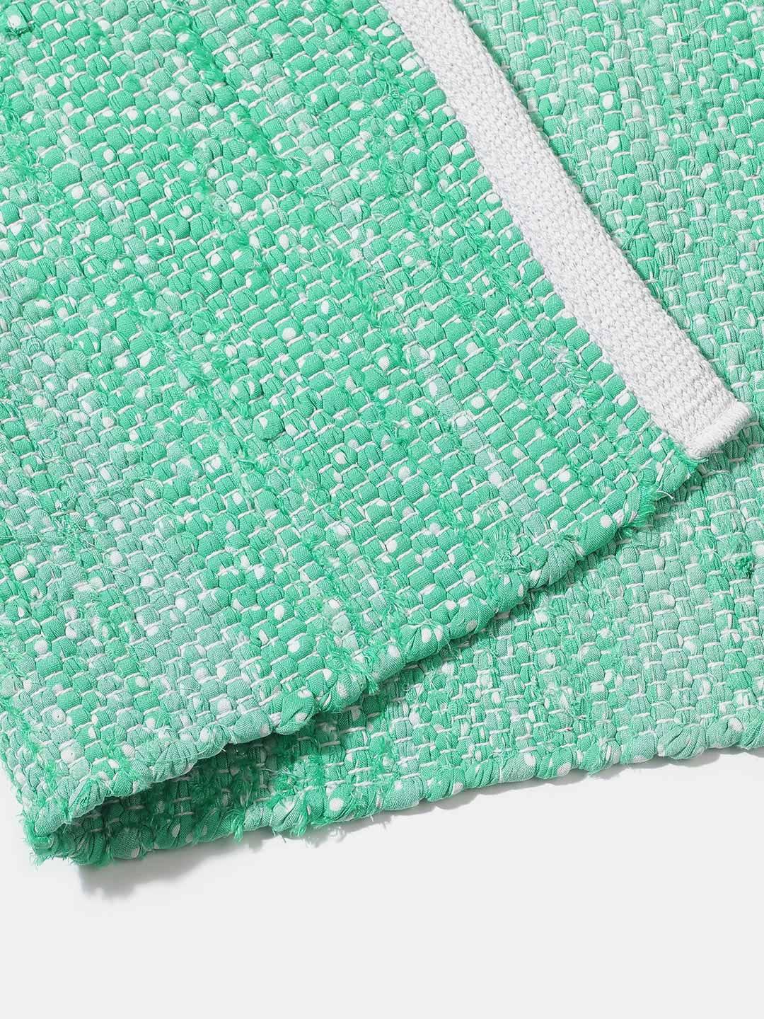 Sea Green Woven Design Rectangle Shape Rug For Home