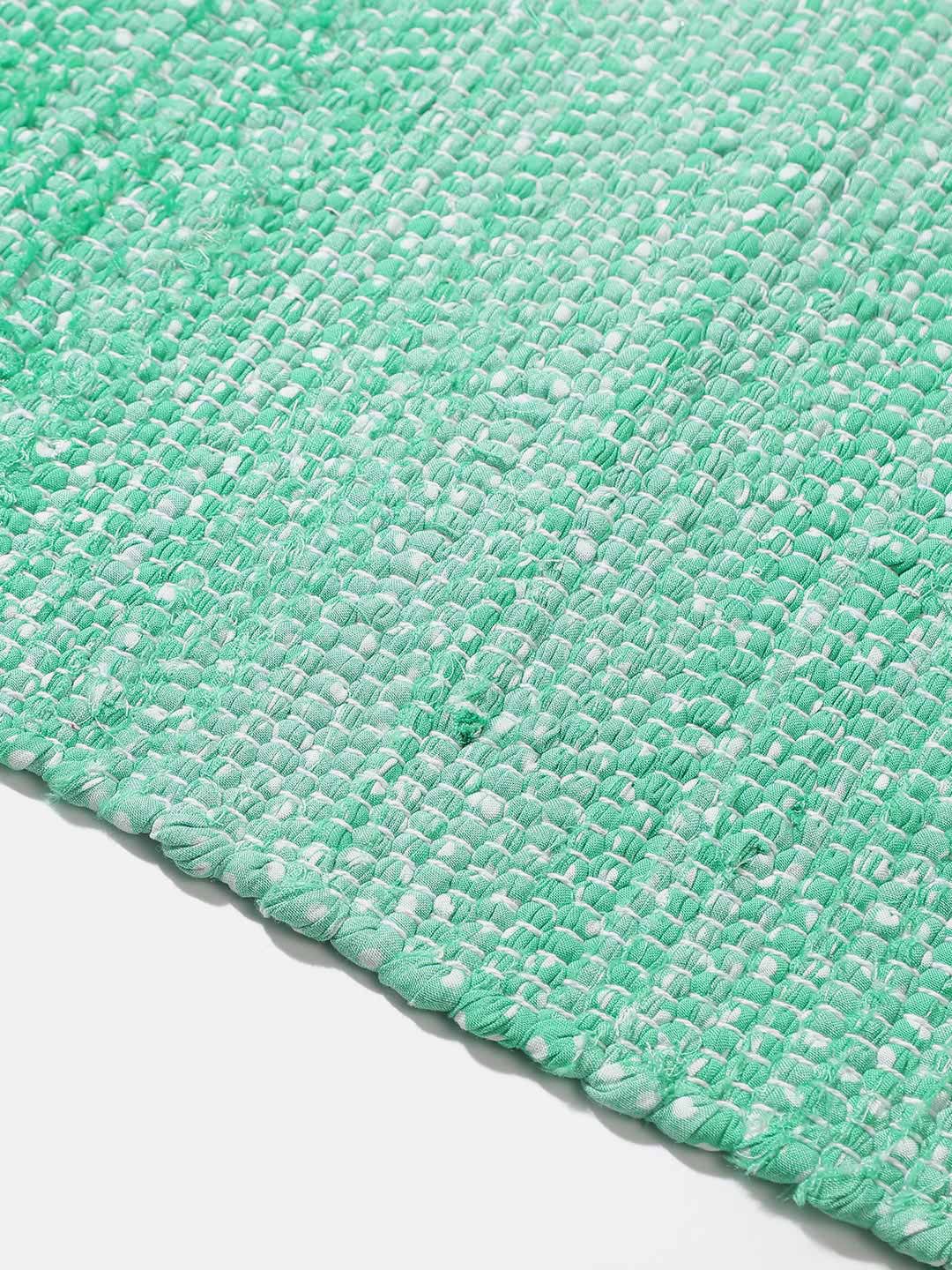 Sea Green Woven Design Rectangle Shape Rug For Home