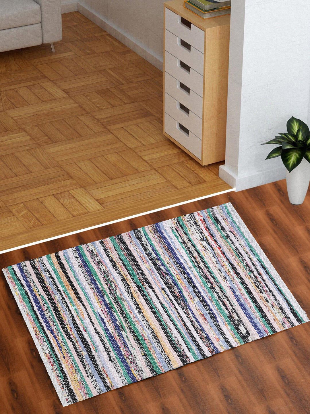 Bright Mix Colored Rectangle Shape Cotton Rug For Fun