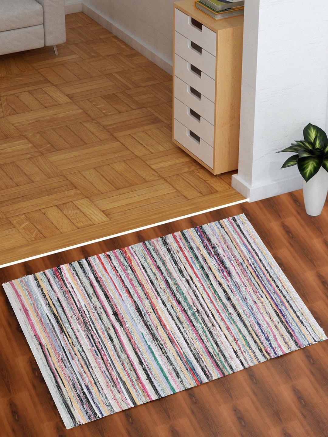 Rangeela Multicolored Rectangle Shape Cotton Rug For Living Space