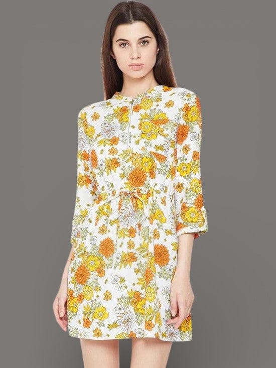 Floral Skater Dress - Multicolor Printed Viscose Casual Summer Dress for Women