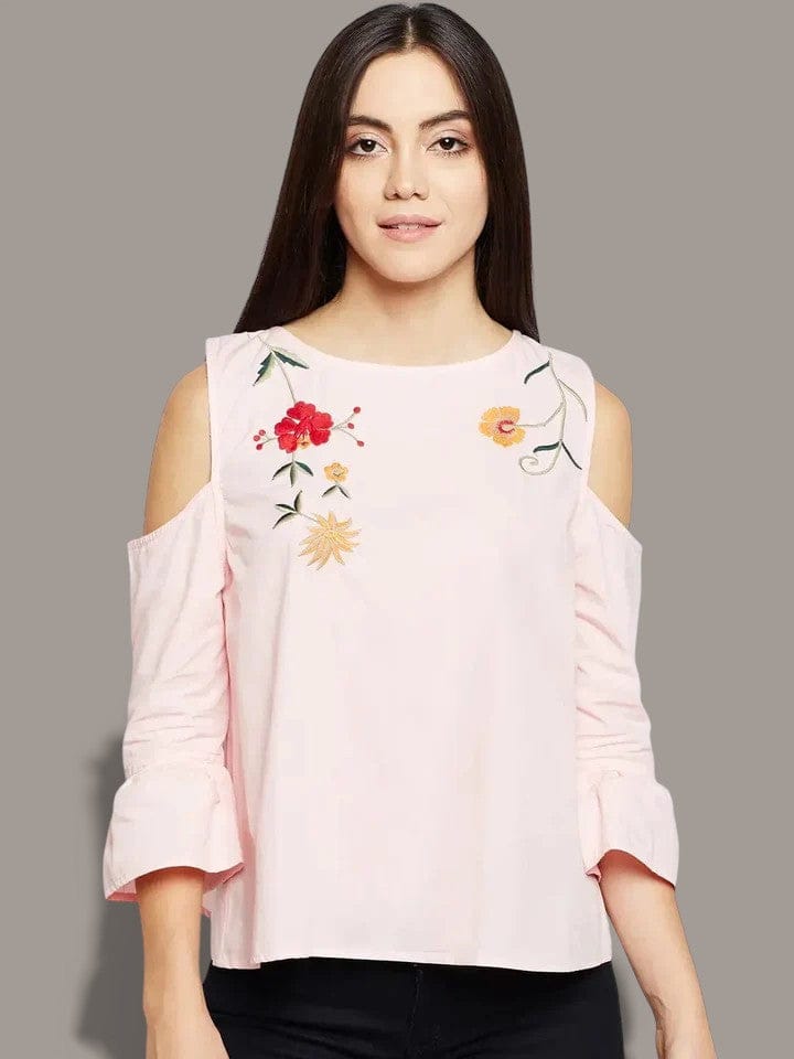 Women's Peach Embroidered Cotton Top