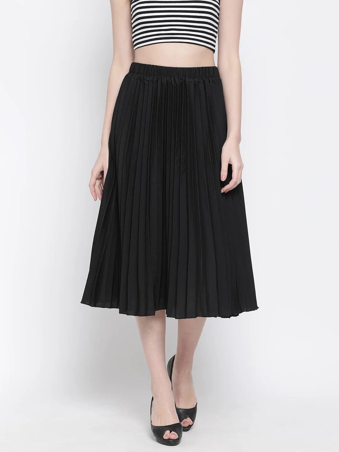 Black East Pleated Women Skirt For Elegant Evening Style