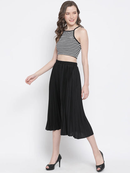 Black East Pleated Women Skirt For Elegant Evening Style