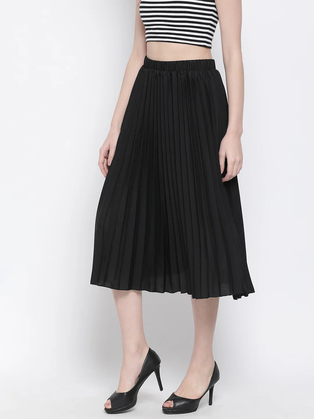 Black East Pleated Women Skirt For Elegant Evening Style