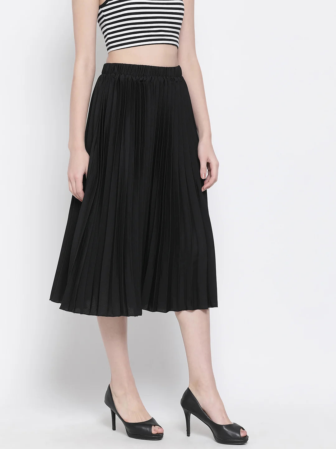 Black East Pleated Women Skirt For Elegant Evening Style