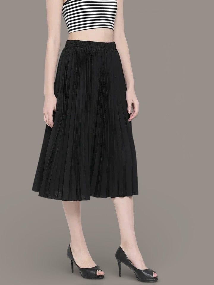Black East Pleated Women Skirt For Elegant Evening Style