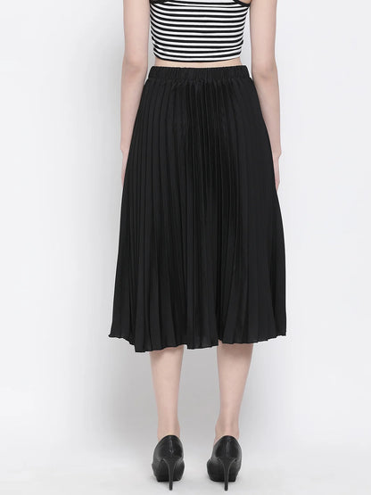 Black East Pleated Women Skirt For Elegant Evening Style