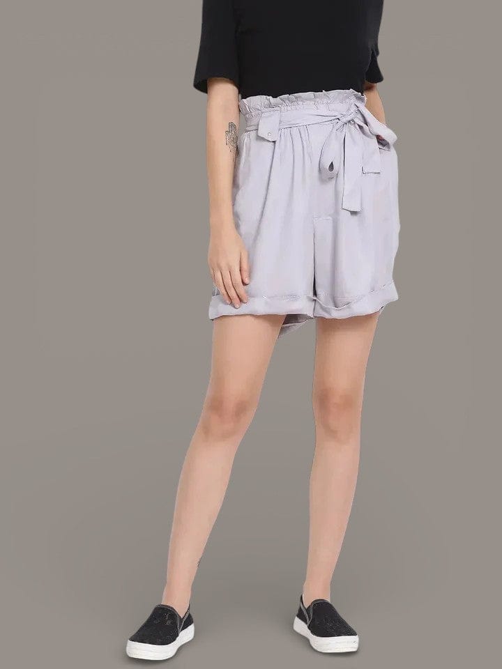 Smoke Grey Paperbag Women'S Shorts