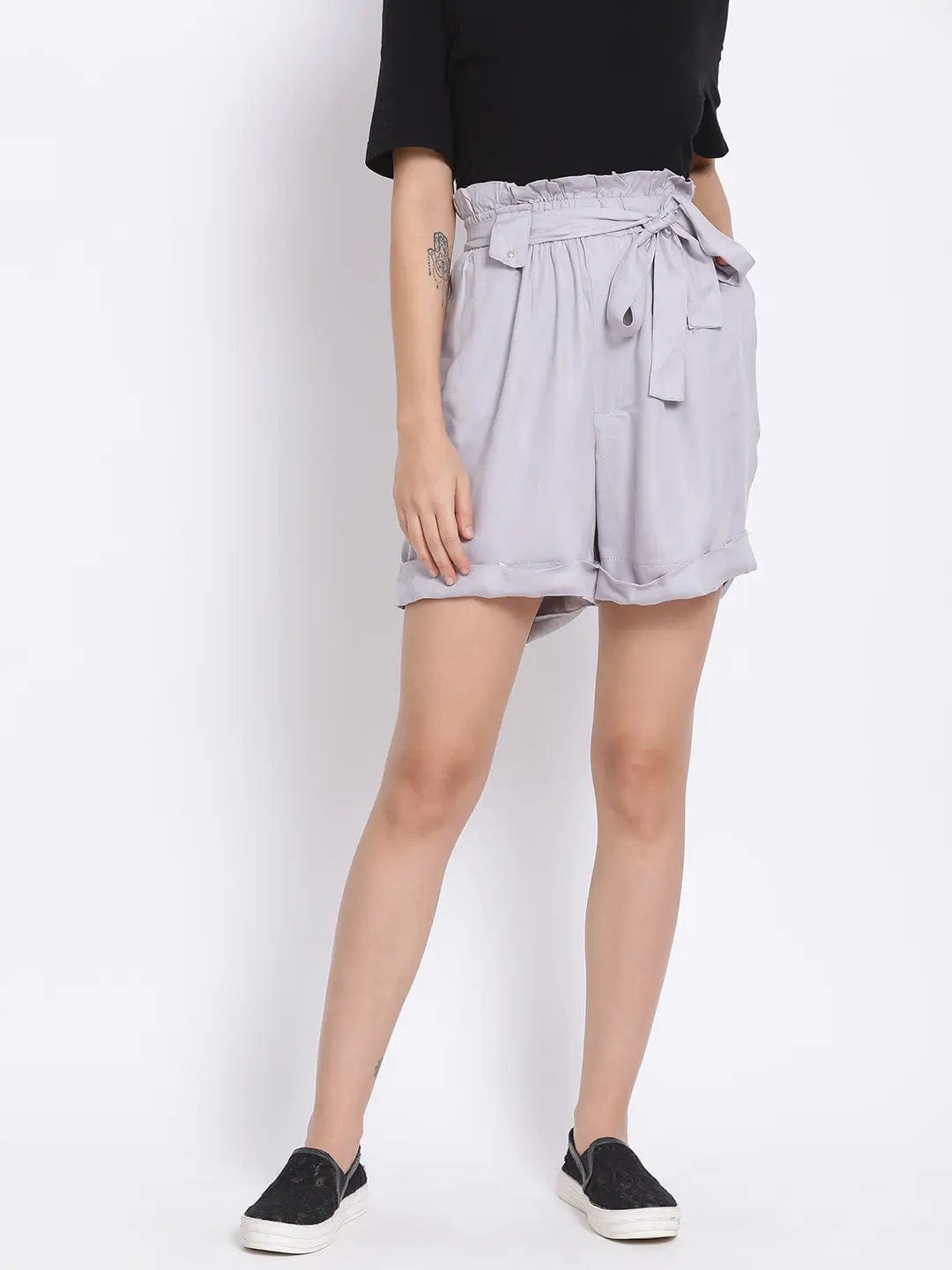 Smoke Grey Paperbag Women'S Shorts