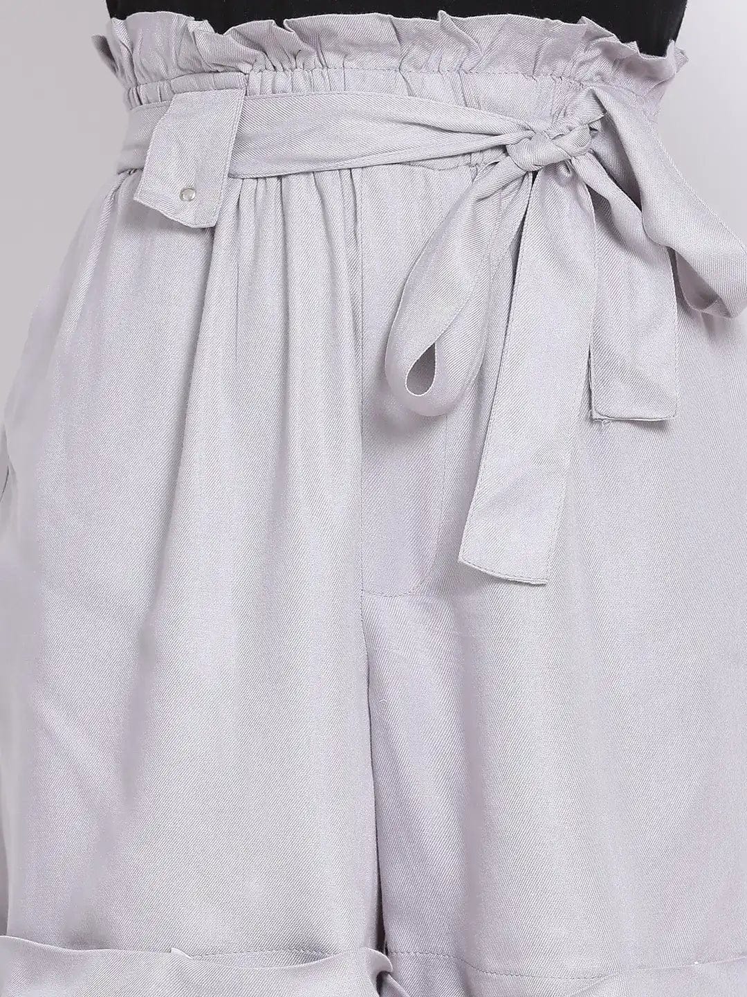 Smoke Grey Paperbag Women'S Shorts