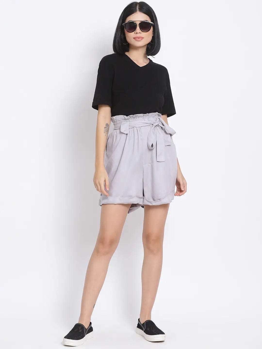 Smoke Grey Paperbag Women'S Shorts