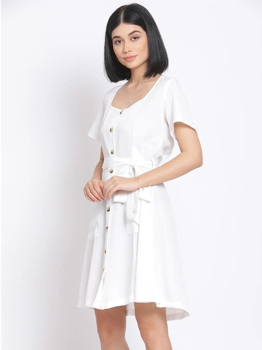 White Lily Button A-Line Women'S Dress