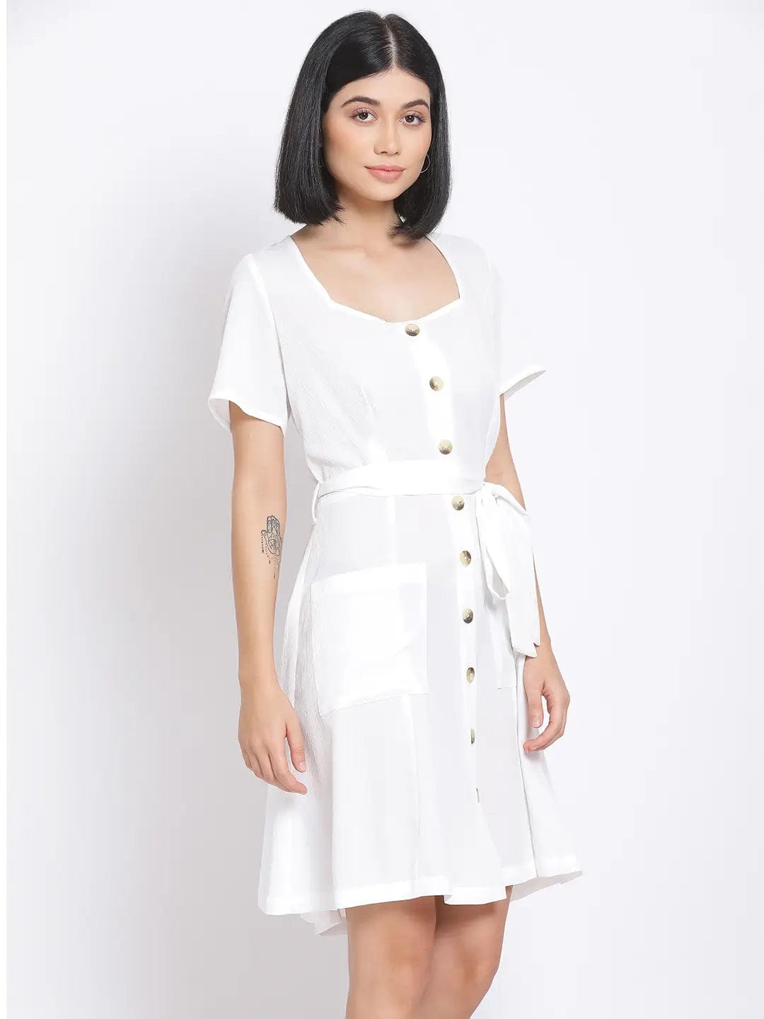 White Lily Button A-Line Women'S Dress