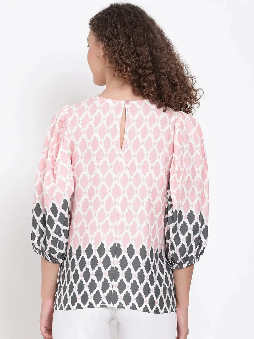 Peach Printed Statement Sleeve Top - oxolloxo