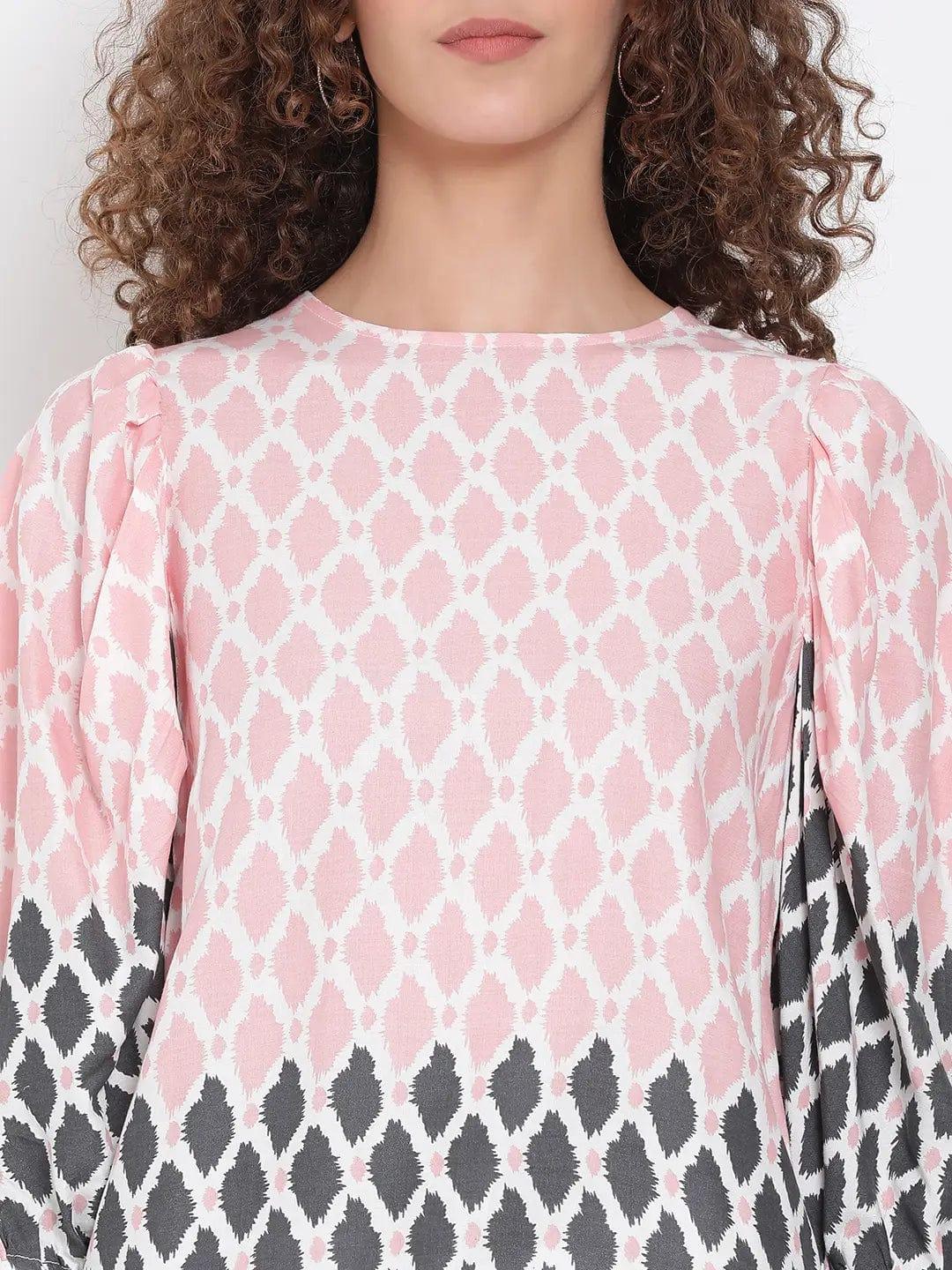Peach Printed Statement Sleeve Top - oxolloxo