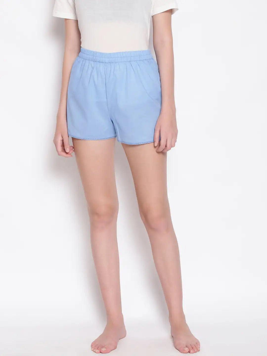 Powder Blue Women’s Nightwear Shorts For Comfortable Sleepwear