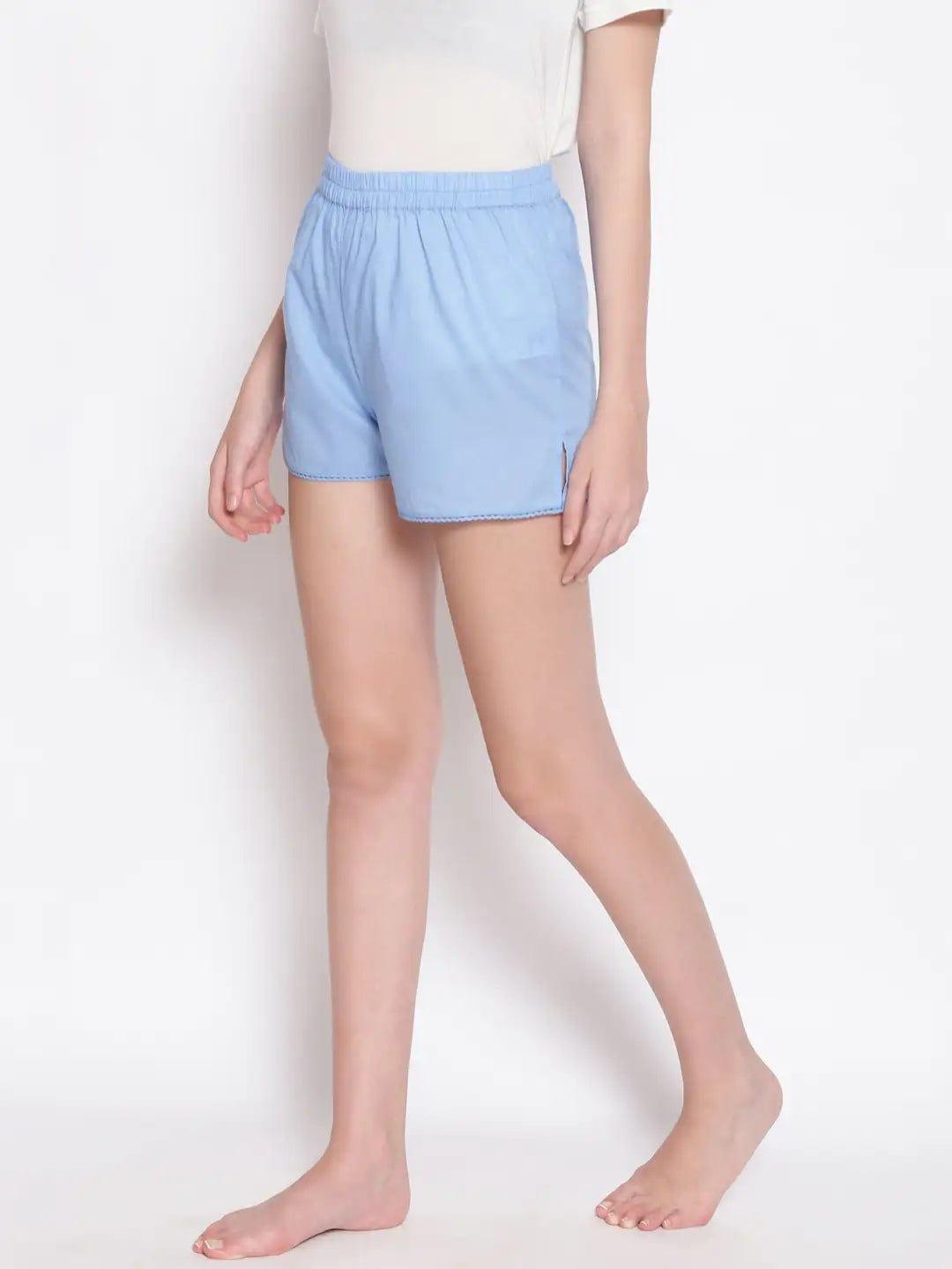 Powder Blue Women’s Nightwear Shorts For Comfortable Sleepwear