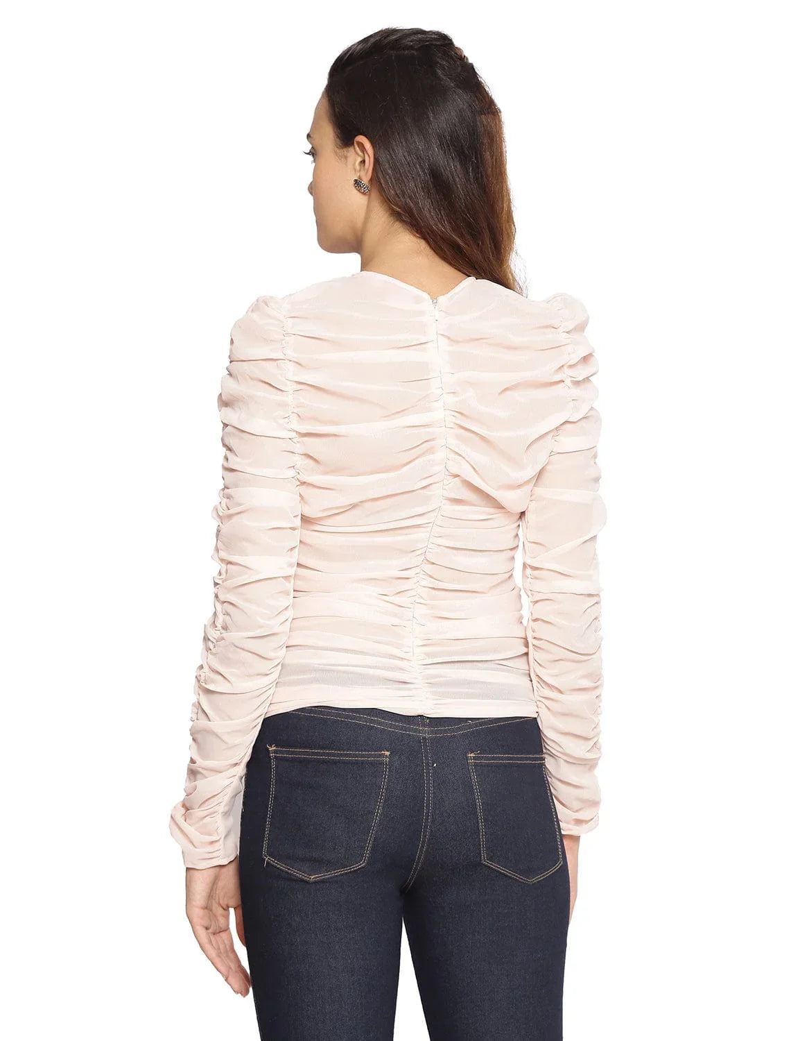 Baby Pink Semi-Sheer Shirred Top - oxolloxo