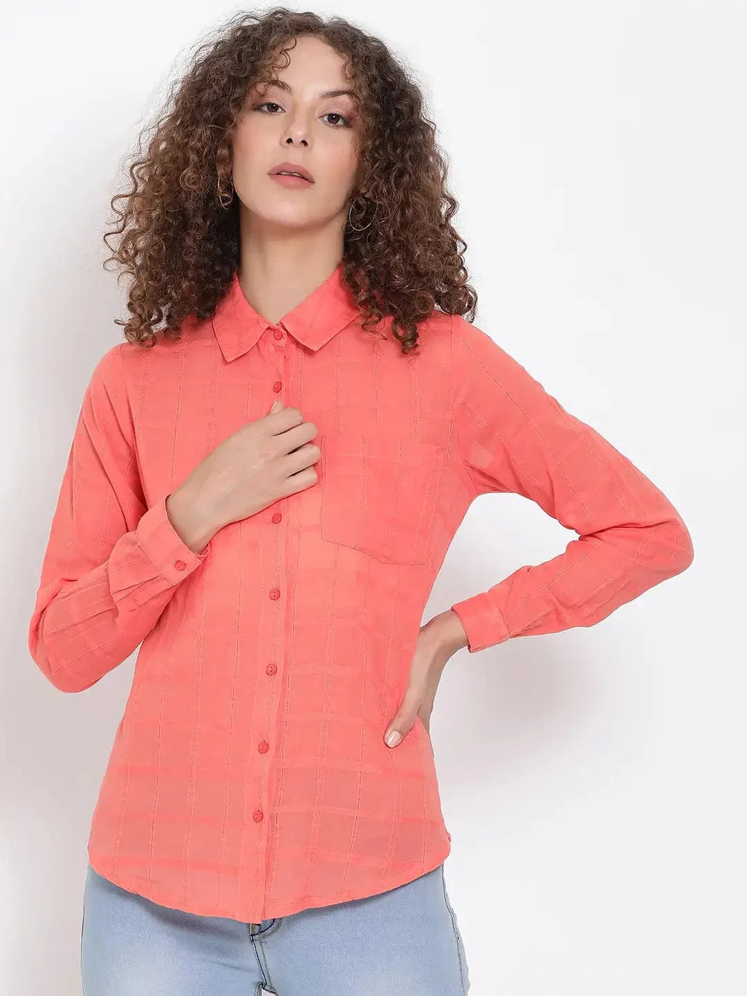 Red Self Checked Dobby Shirt - oxolloxo
