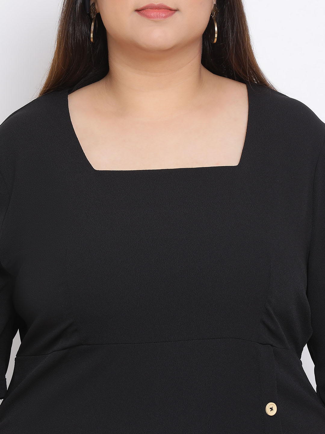 Black Basic Button Plus Size Dress For Everyday Style