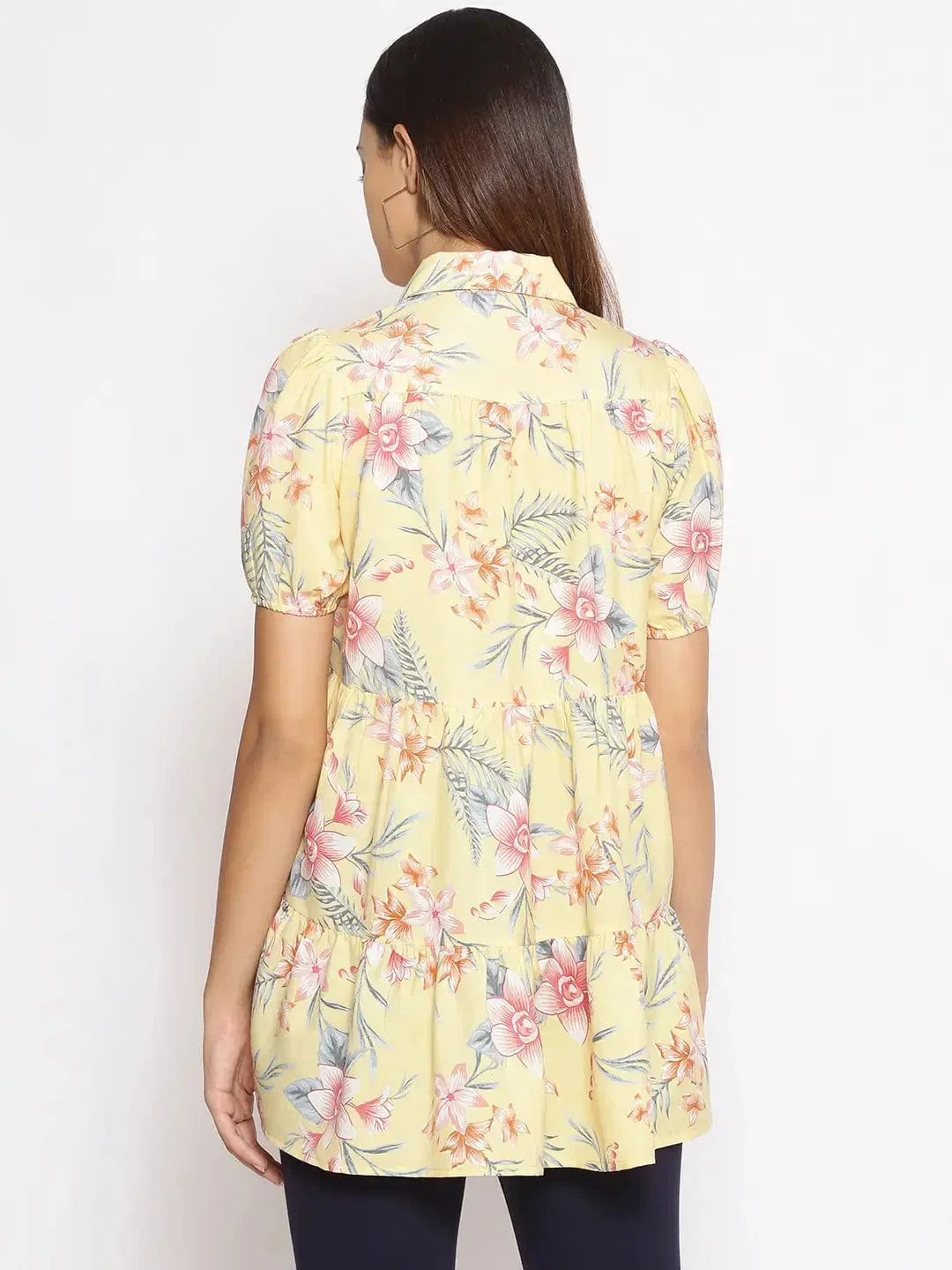 Light Yellow Floral Print Tunic - oxolloxo