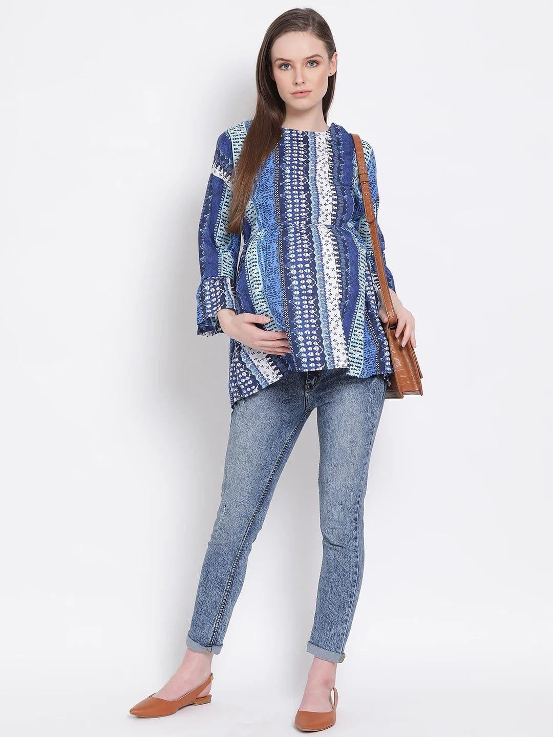 Blue Printed Maternity Top For Expecting Mothers Today