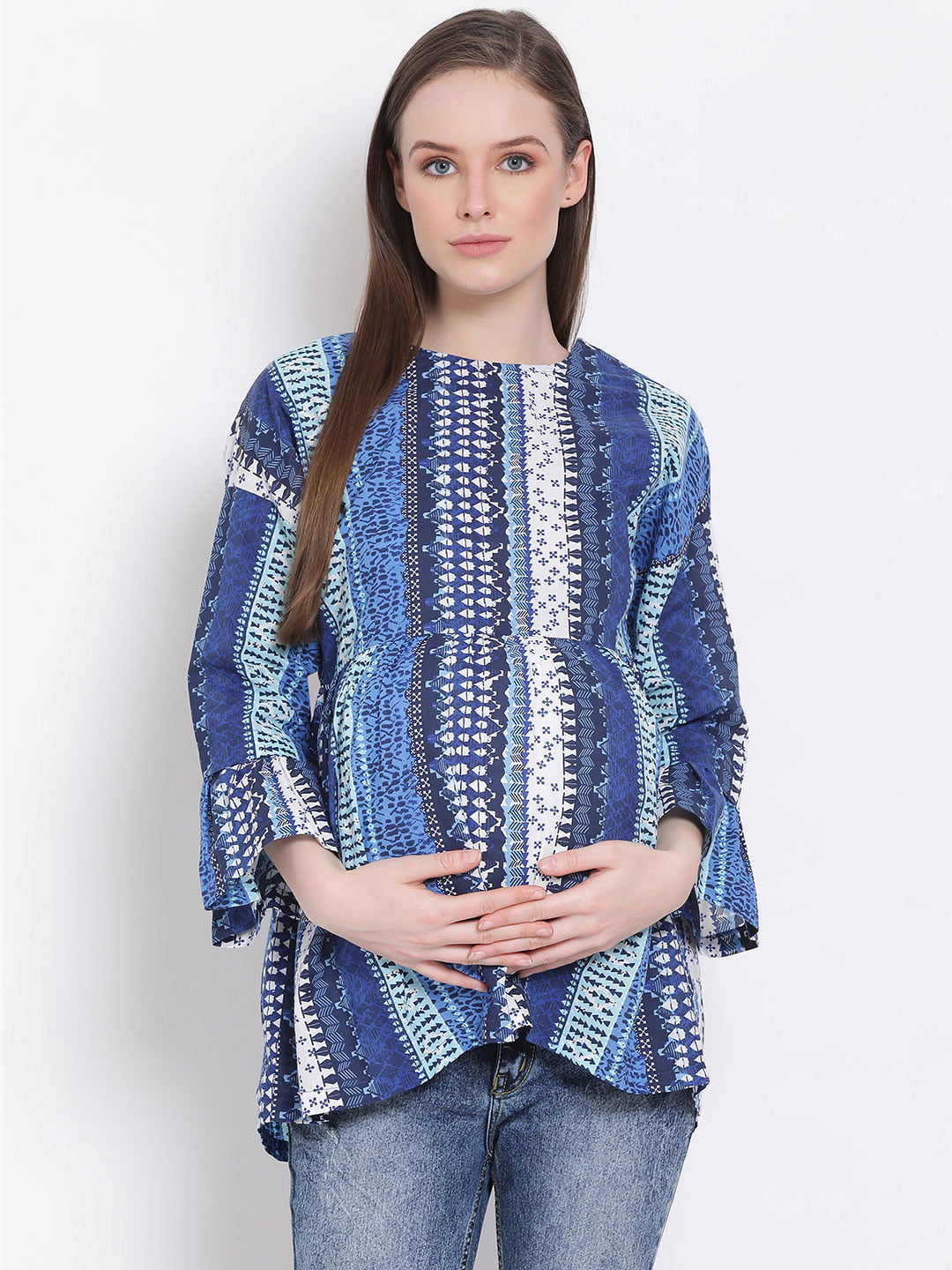 Blue Printed Maternity Top For Expecting Mothers Today