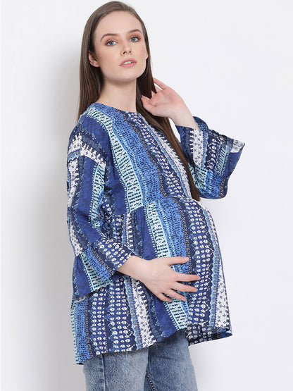 Blue Printed Maternity Top For Expecting Mothers Today