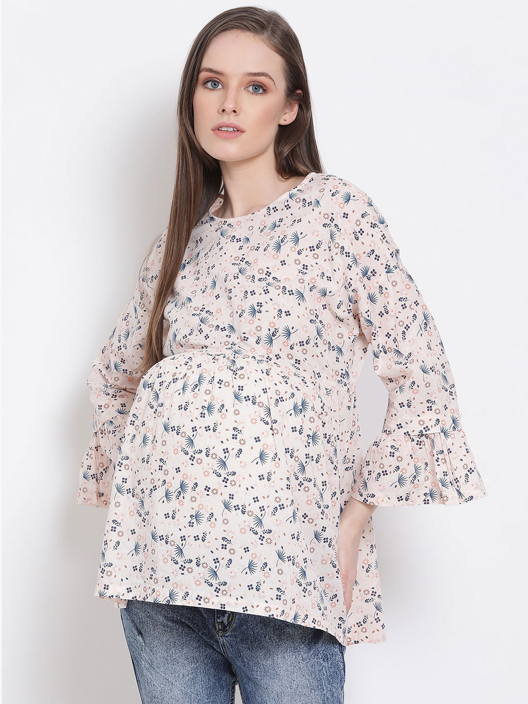 Floral Print Peach Maternity Top For Expecting Mothers Today