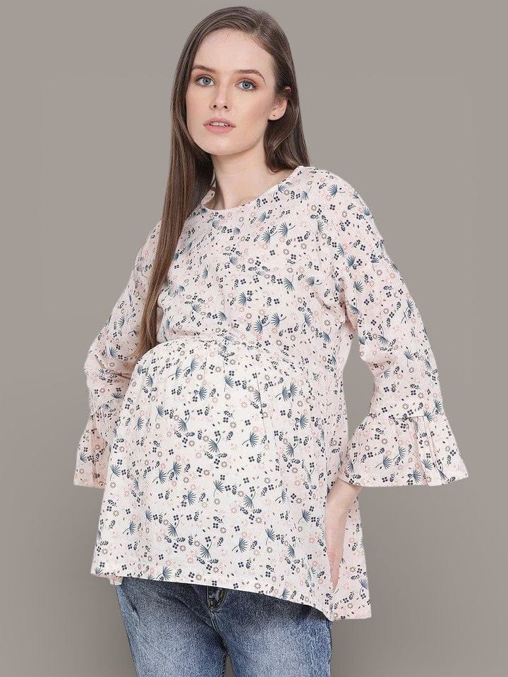 Floral Print Peach Maternity Top For Expecting Mothers Today