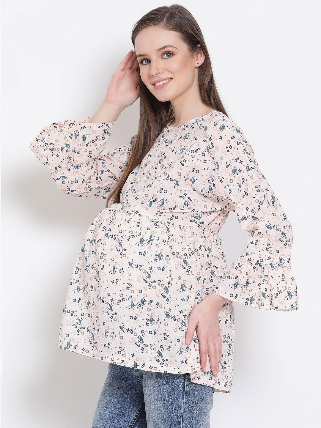 Floral Print Peach Maternity Top For Expecting Mothers Today