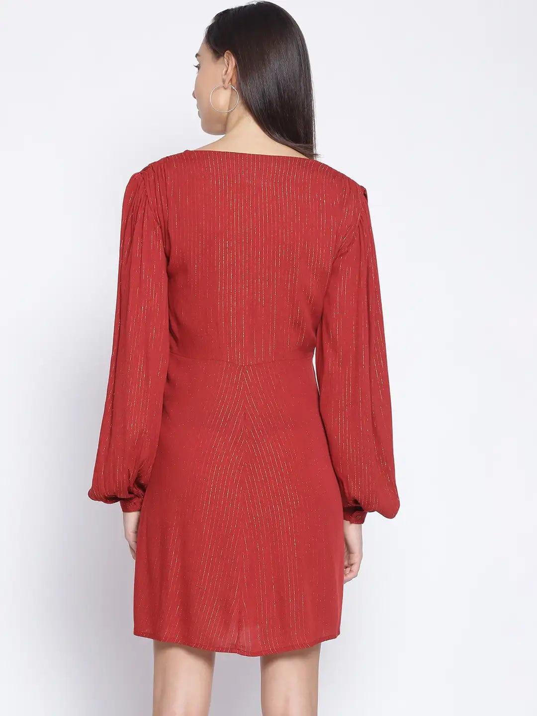 Brick Red Tailored Lurex Stripe Dress For Special Occasion Women Dress