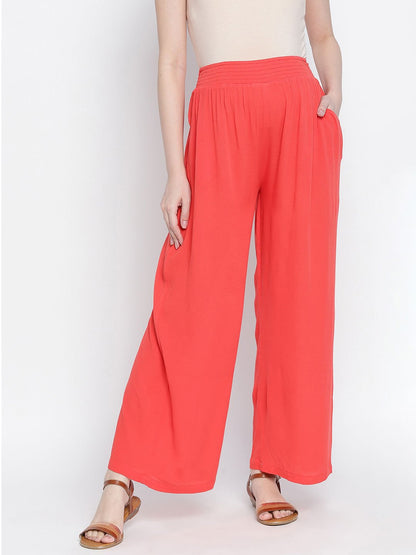 Ruby Red Flush Maternity Smocking Waist Pants For Expecting Moms