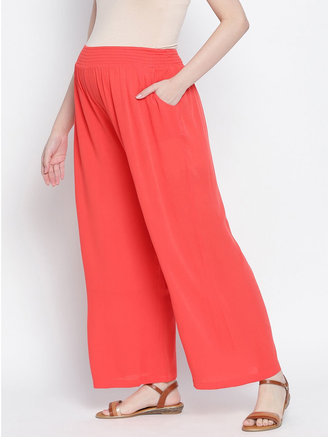 Ruby Red Flush Maternity Smocking Waist Pants For Expecting Moms