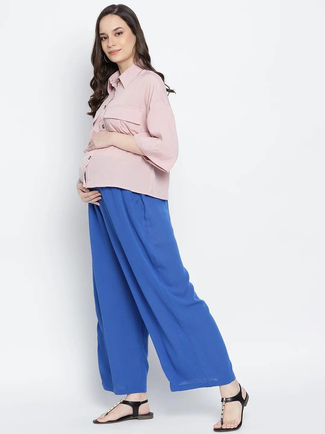 Blast Aqua Blue Maternity Smocking Waist Pants For Women