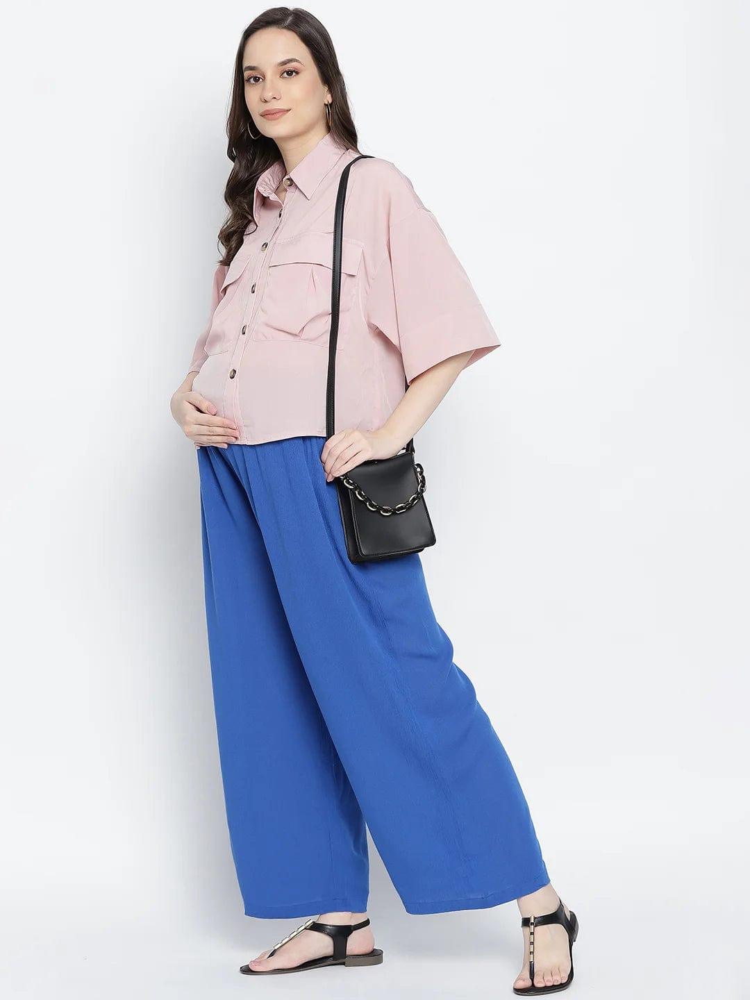 Blast Aqua Blue Maternity Smocking Waist Pants For Women