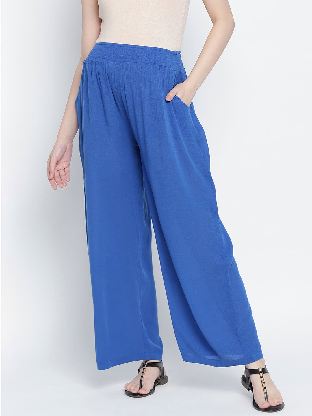 Blast Aqua Blue Maternity Smocking Waist Pants For Women