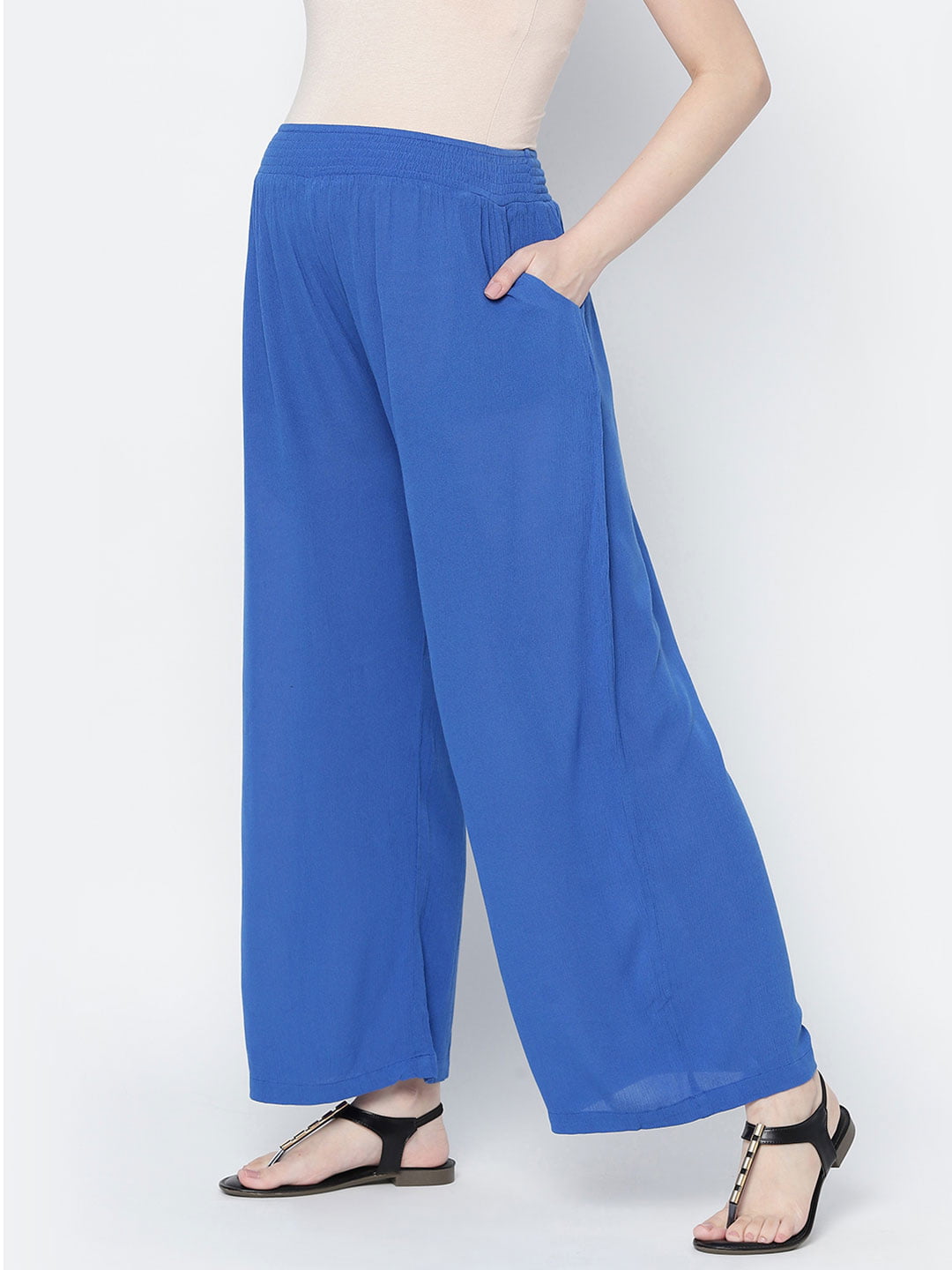 Blast Aqua Blue Maternity Smocking Waist Pants For Women