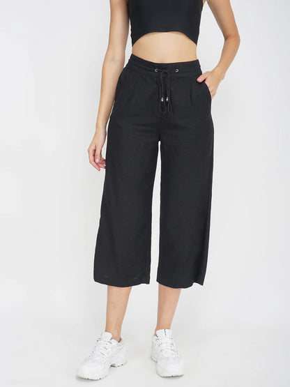 Solid Black Women’s Linen Blend Pant For Comfortable Fit