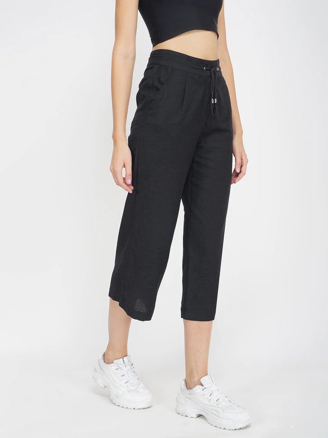 Solid Black Women’s Trouser Linen Blend Pant For Comfortable Fit