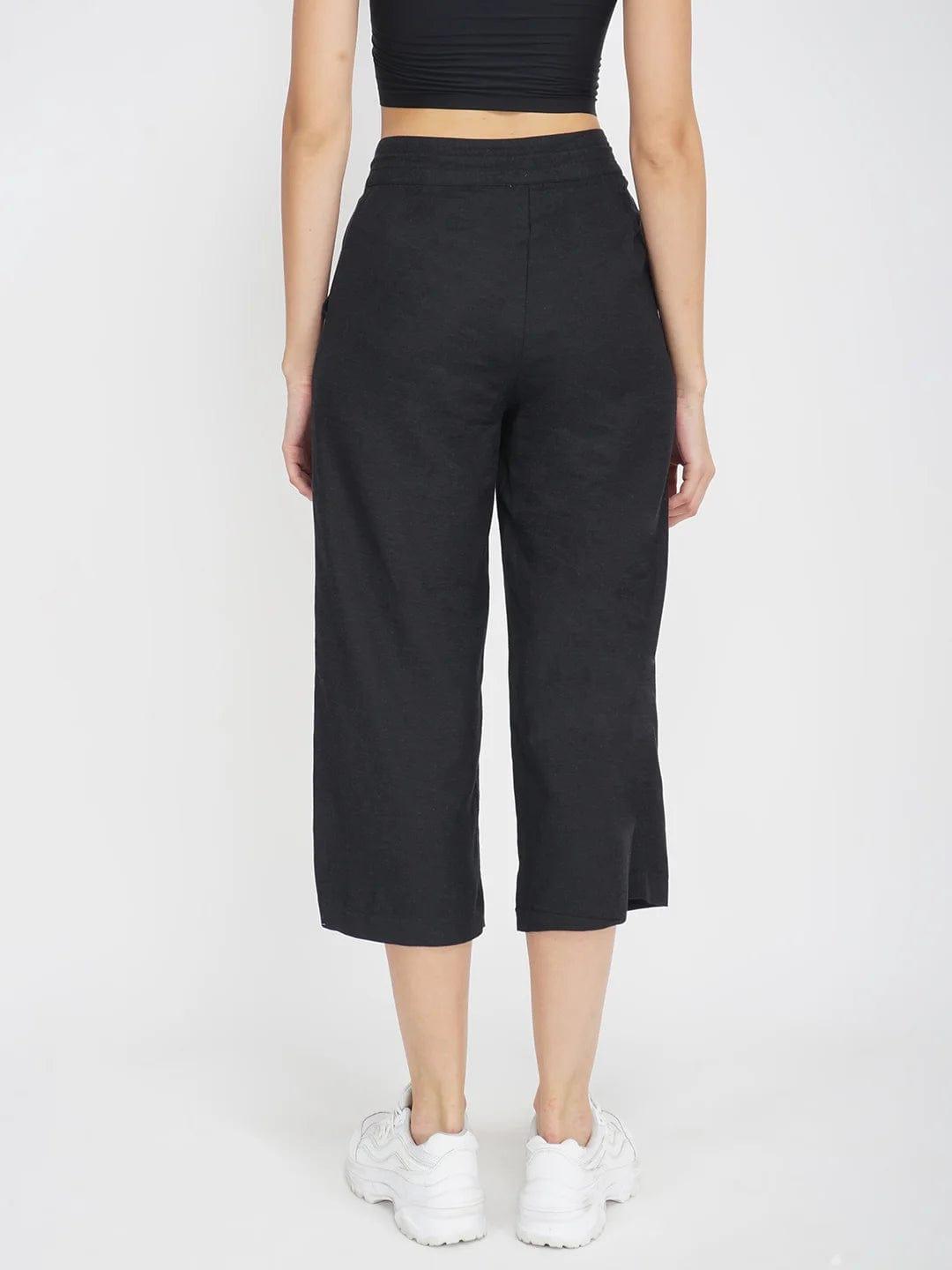 Solid Black Women’s Trouser Linen Blend Pant For Comfortable Fit