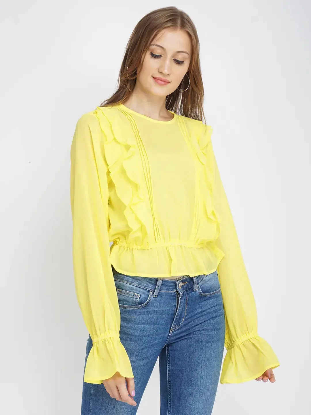 Sunflower Yellow Frilled Women'S Top - oxolloxo