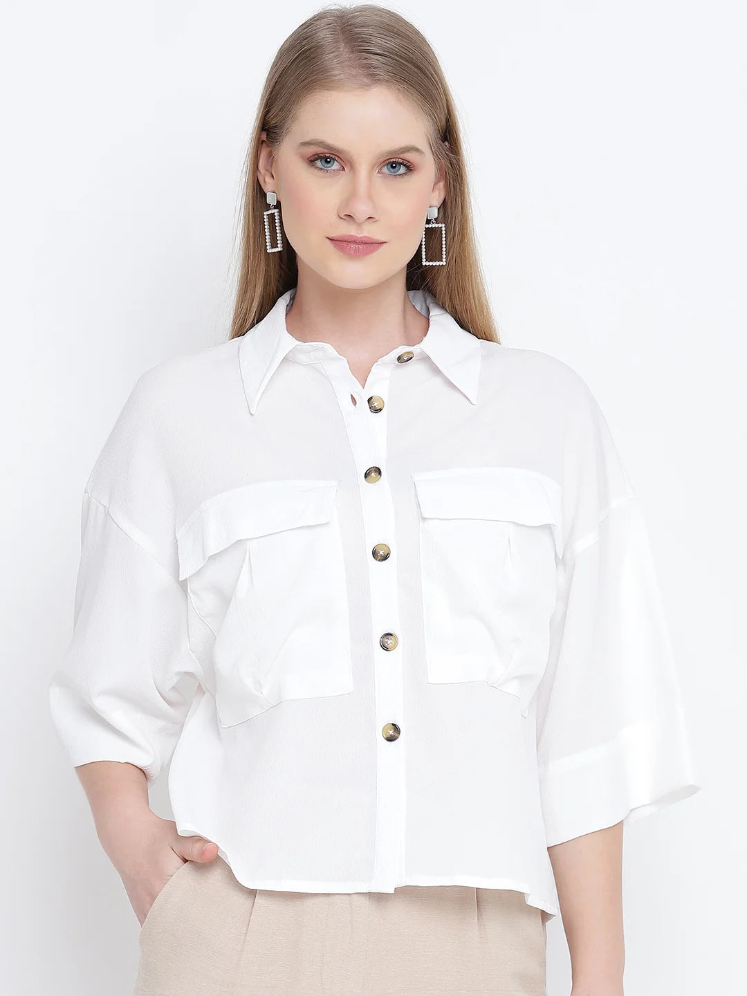 Gleaming White Casual Women Shirt Top For Stylish Look