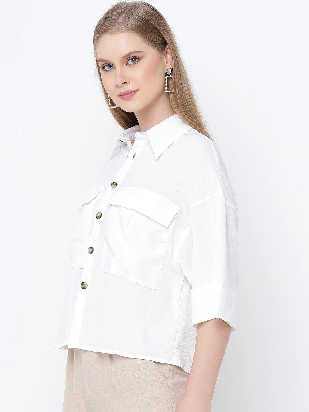 Gleaming White Casual Women Shirt Top For Stylish Look