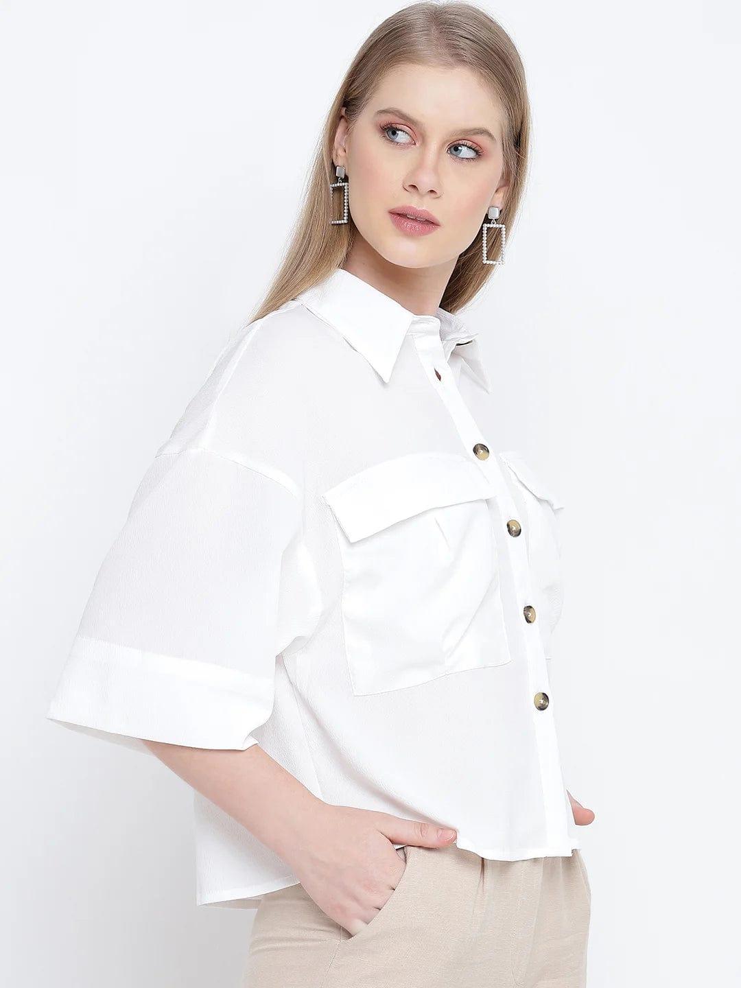 Gleaming White Casual Women Shirt Top For Stylish Look