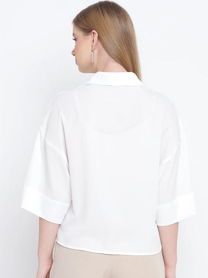 Gleaming White Casual Women Shirt Top For Stylish Look