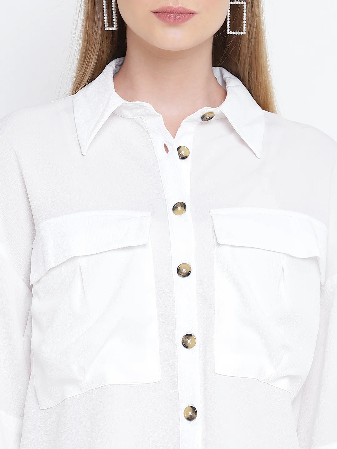 Gleaming White Casual Women Shirt Top For Stylish Look